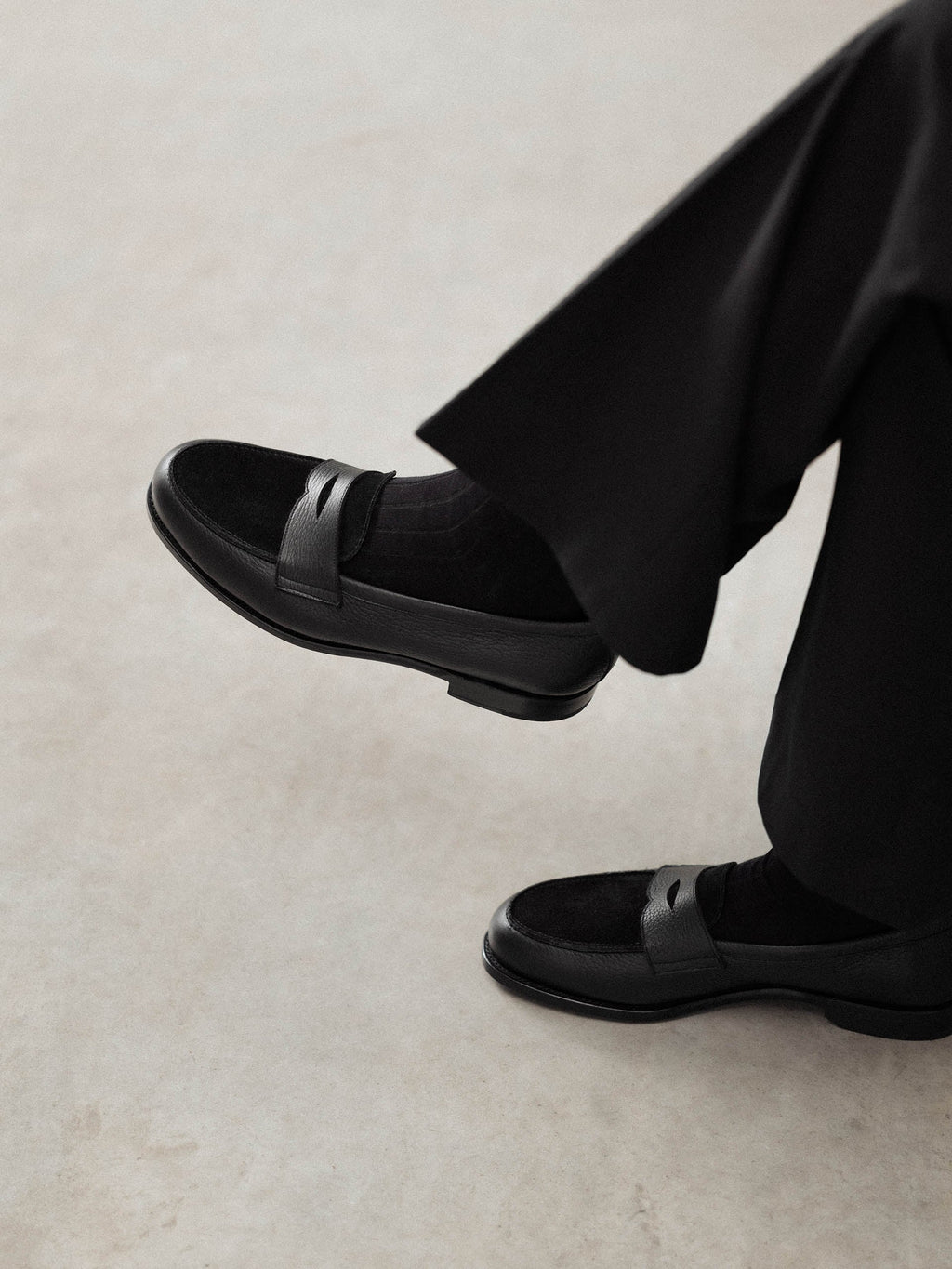 Men's Black Leather & Suede Penny Loafers