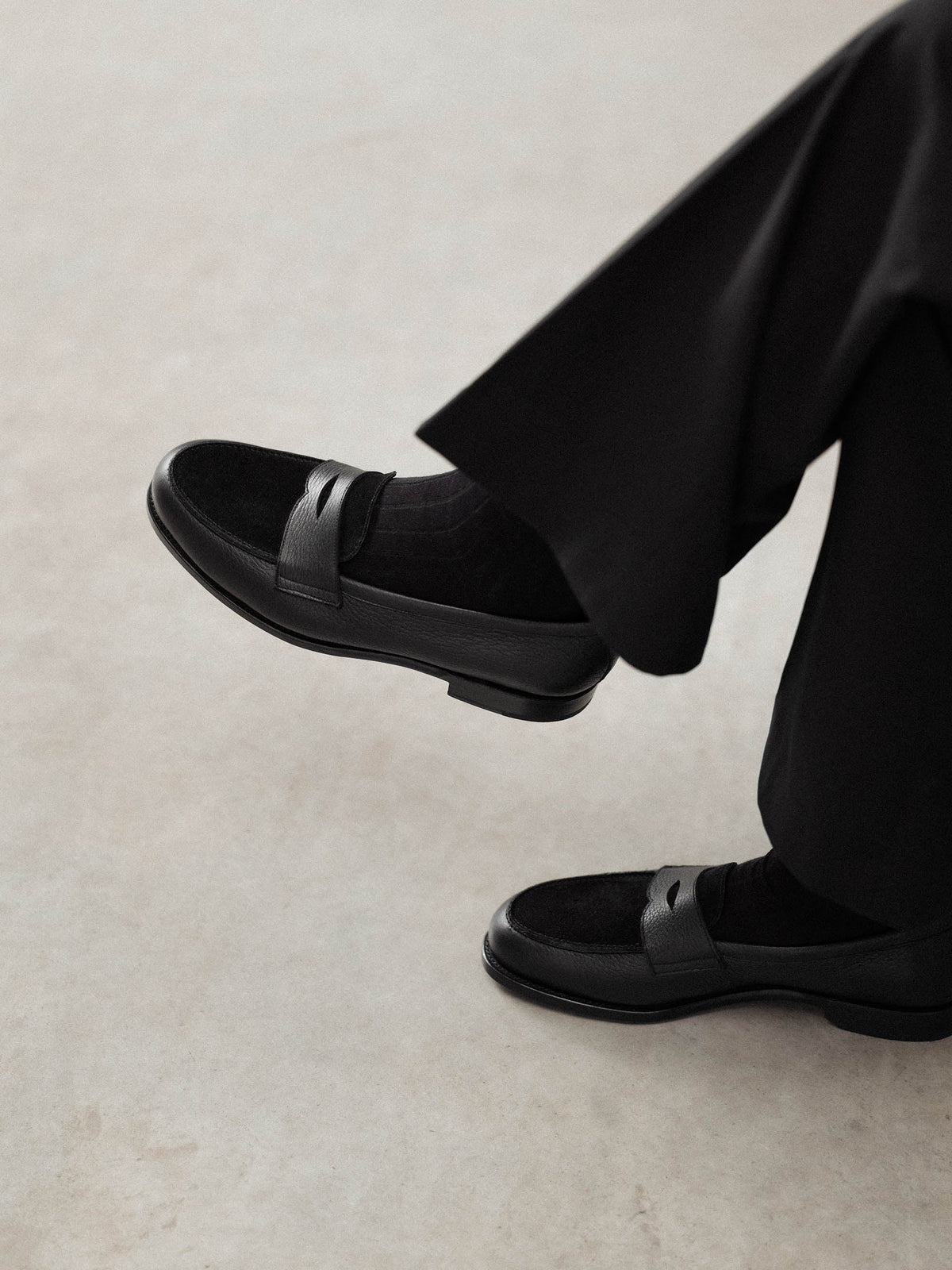 Men's Black Leather & Suede Penny Loafers