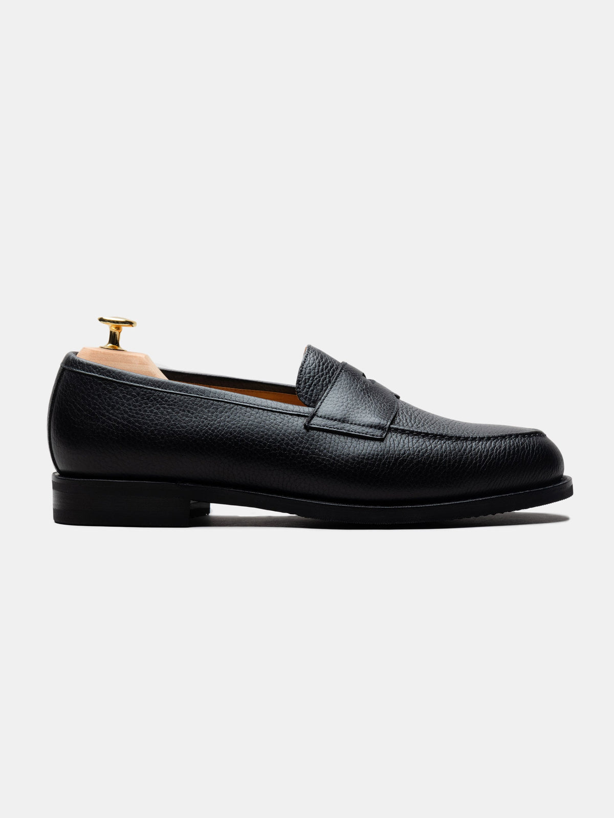 Men's Black Grained Leather Penny Loafers