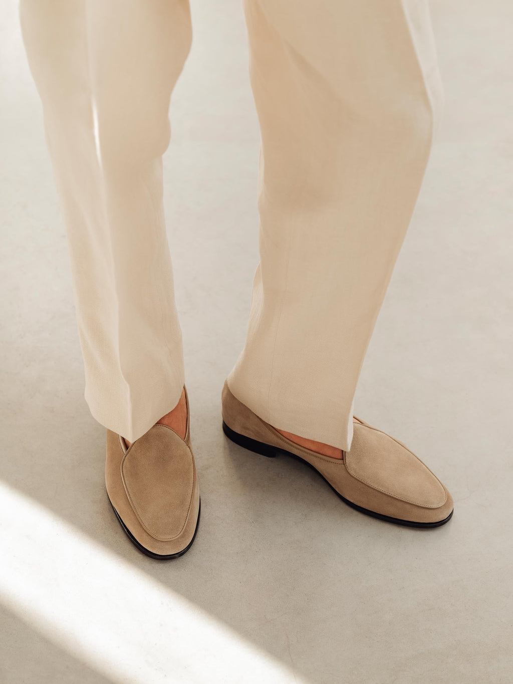 Men's Beige Suede Belgian Loafers – Unlined