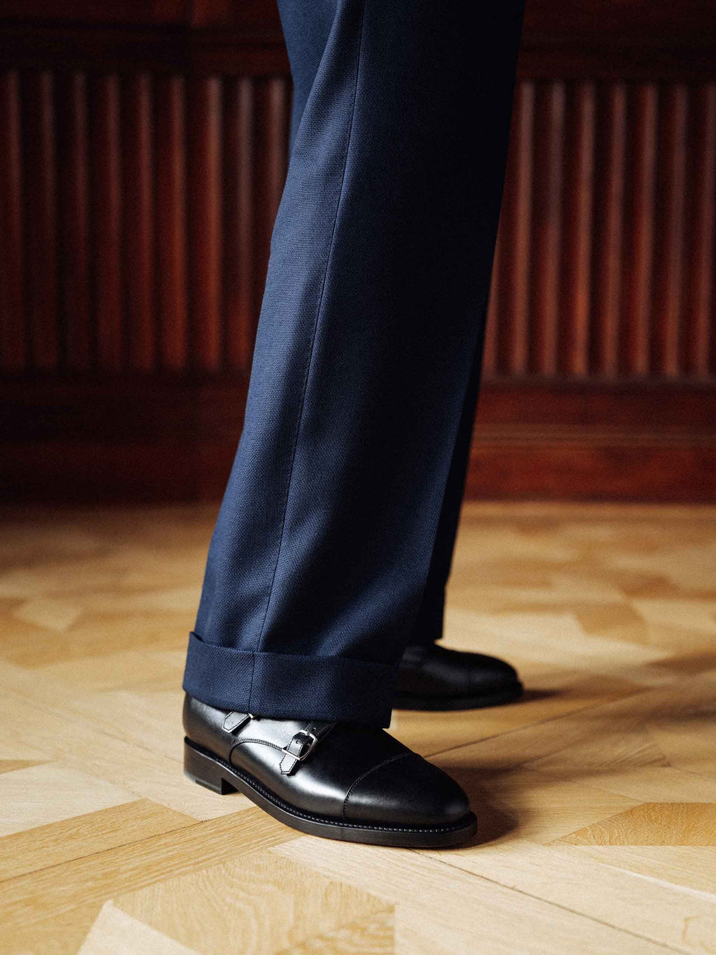 Men's Black Leather Monk Strap Shoes – Double