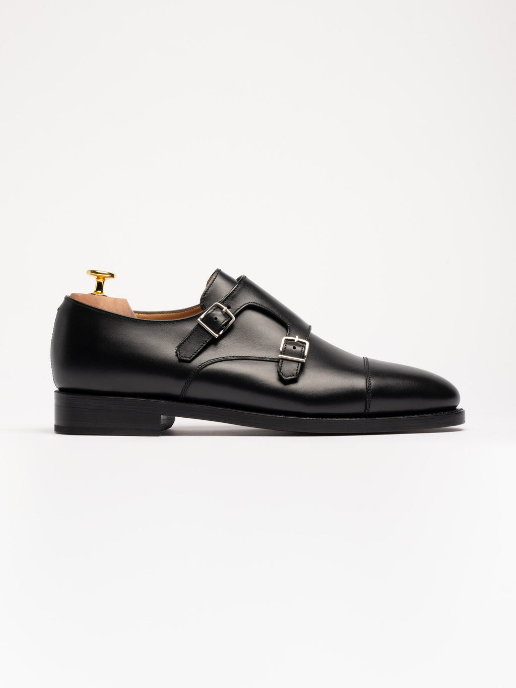 Men's Black Leather Monk Strap Shoes – Double