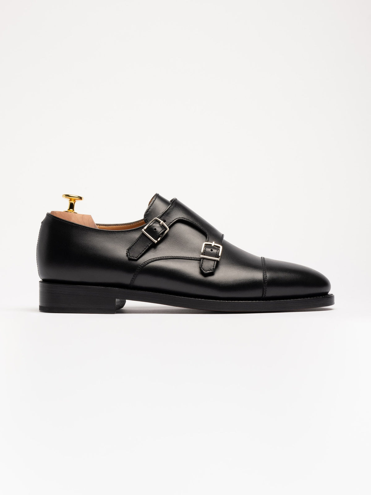 Men's Black Leather Monk Strap Shoes – Double