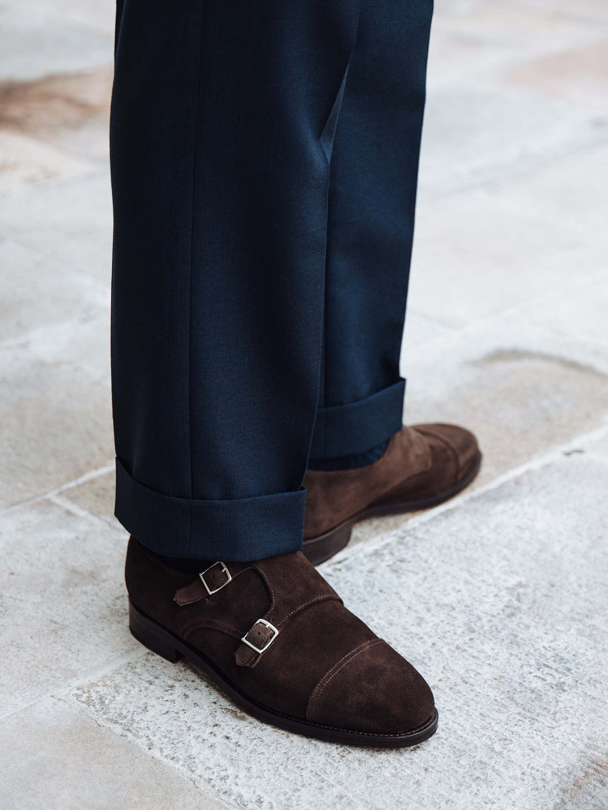 Men's Brown Suede Monk Strap Shoes – Double