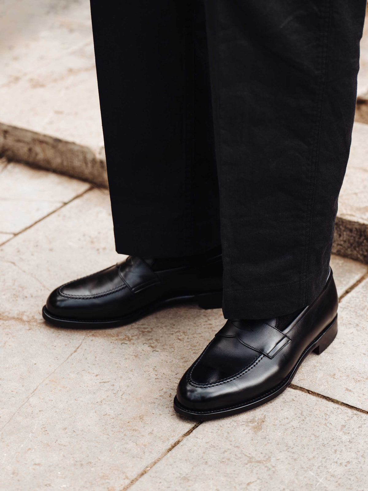 Men's Black Leather Penny Loafers