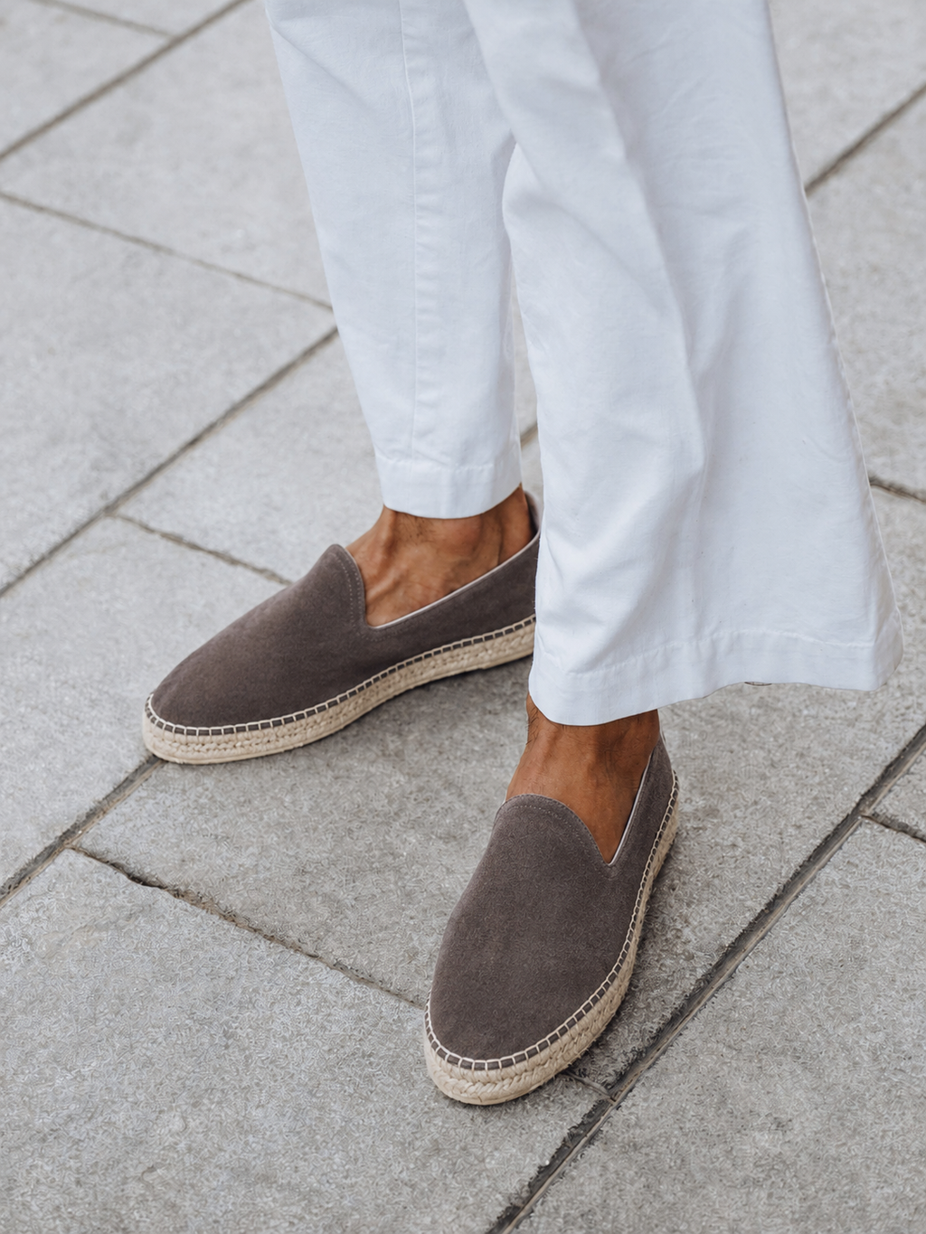 Men's Light Grey Suede Espadrilles