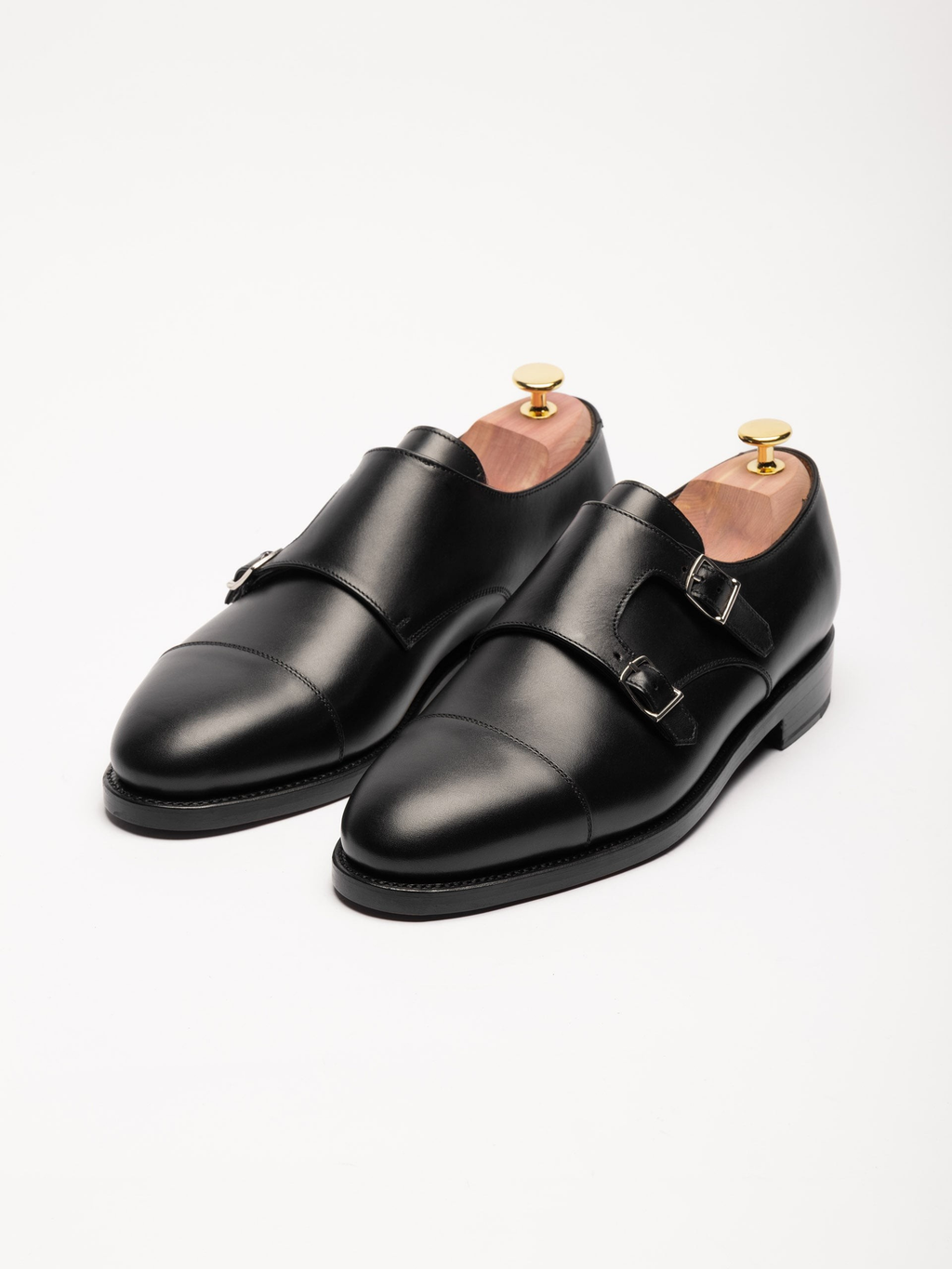 Men's Black Leather Monk Strap Shoes – Double
