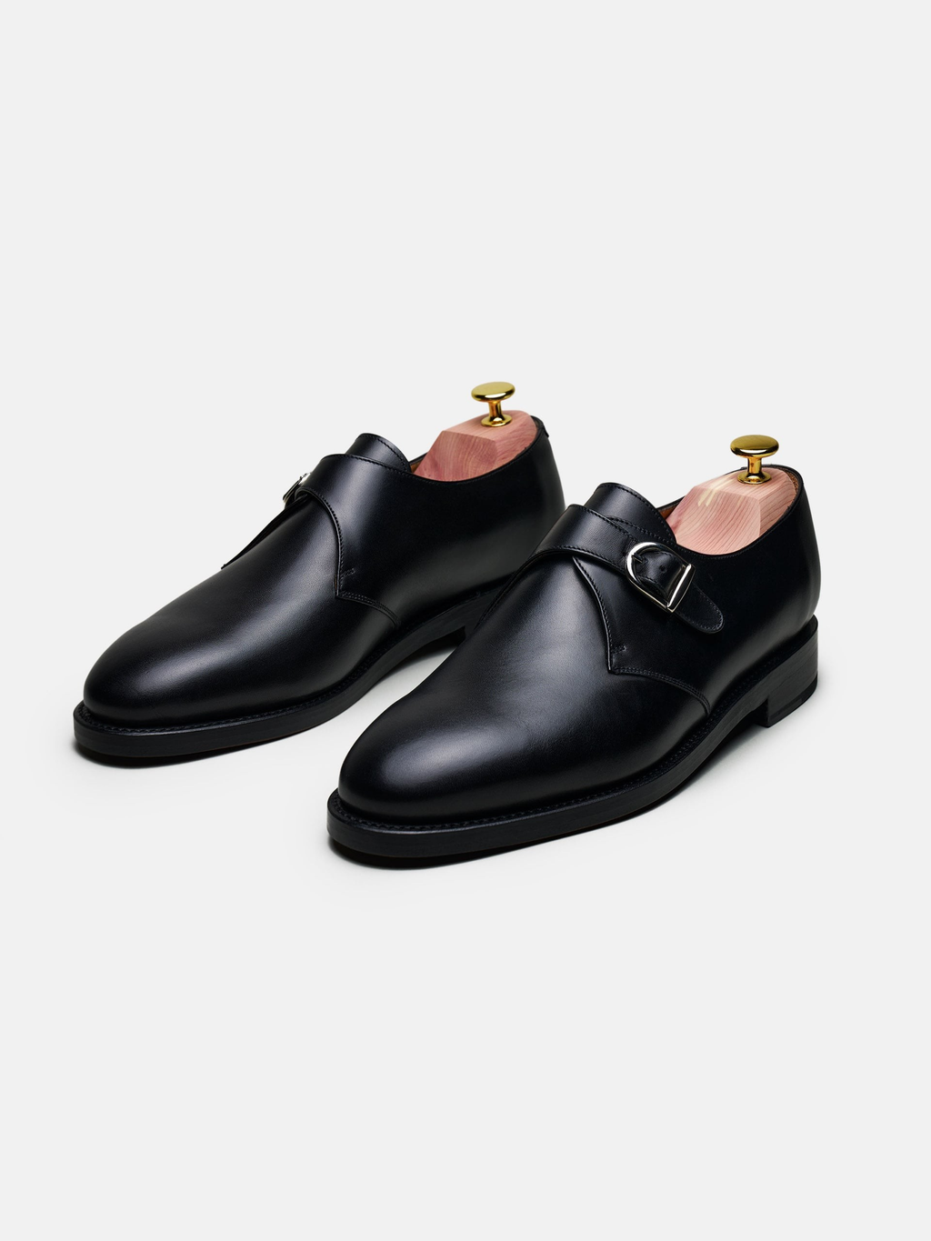 Men's Black Leather Monk Strap Shoes – Single