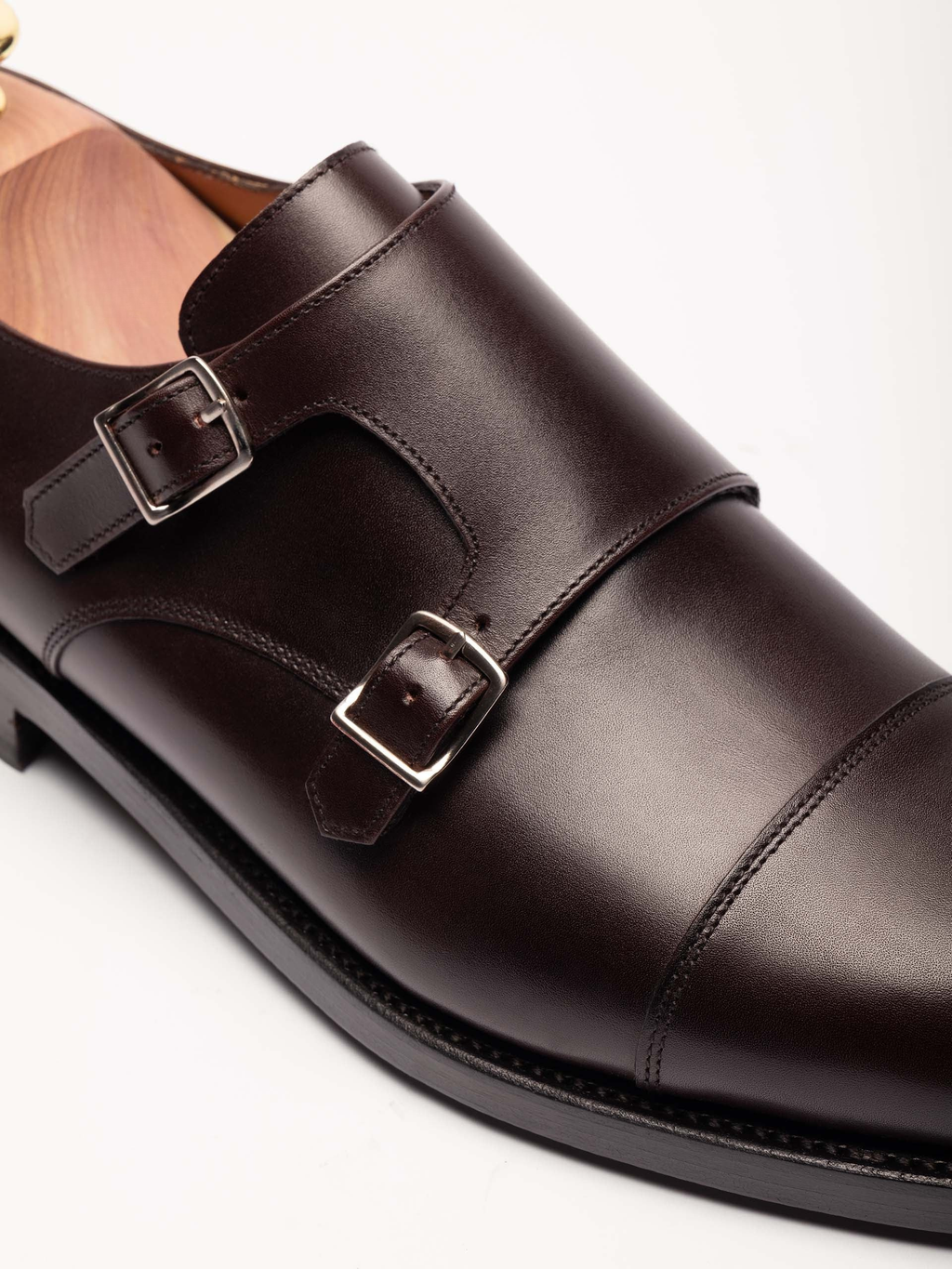 Men's Burgundy Leather Monk Strap Shoes – Double