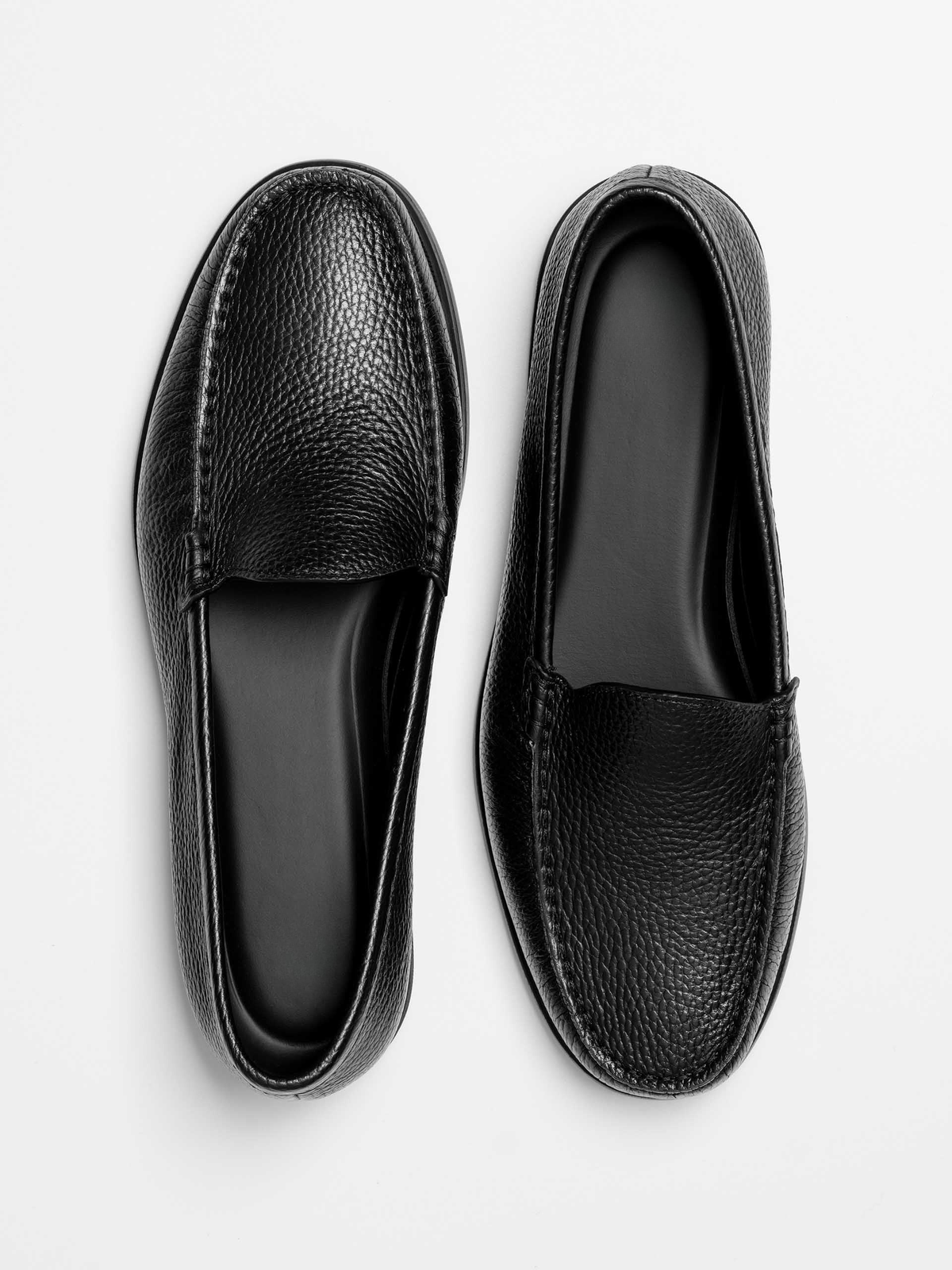 Men's Black Grained Leather Loafers – Venetian