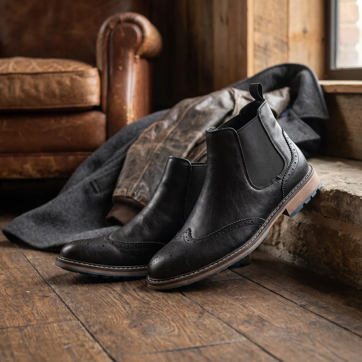 Men's Black Brogue Chelsea Boots – Fairfax